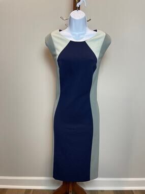 Connected Apparel Navy Gray White Sleeveless Sheath Dress Size 14